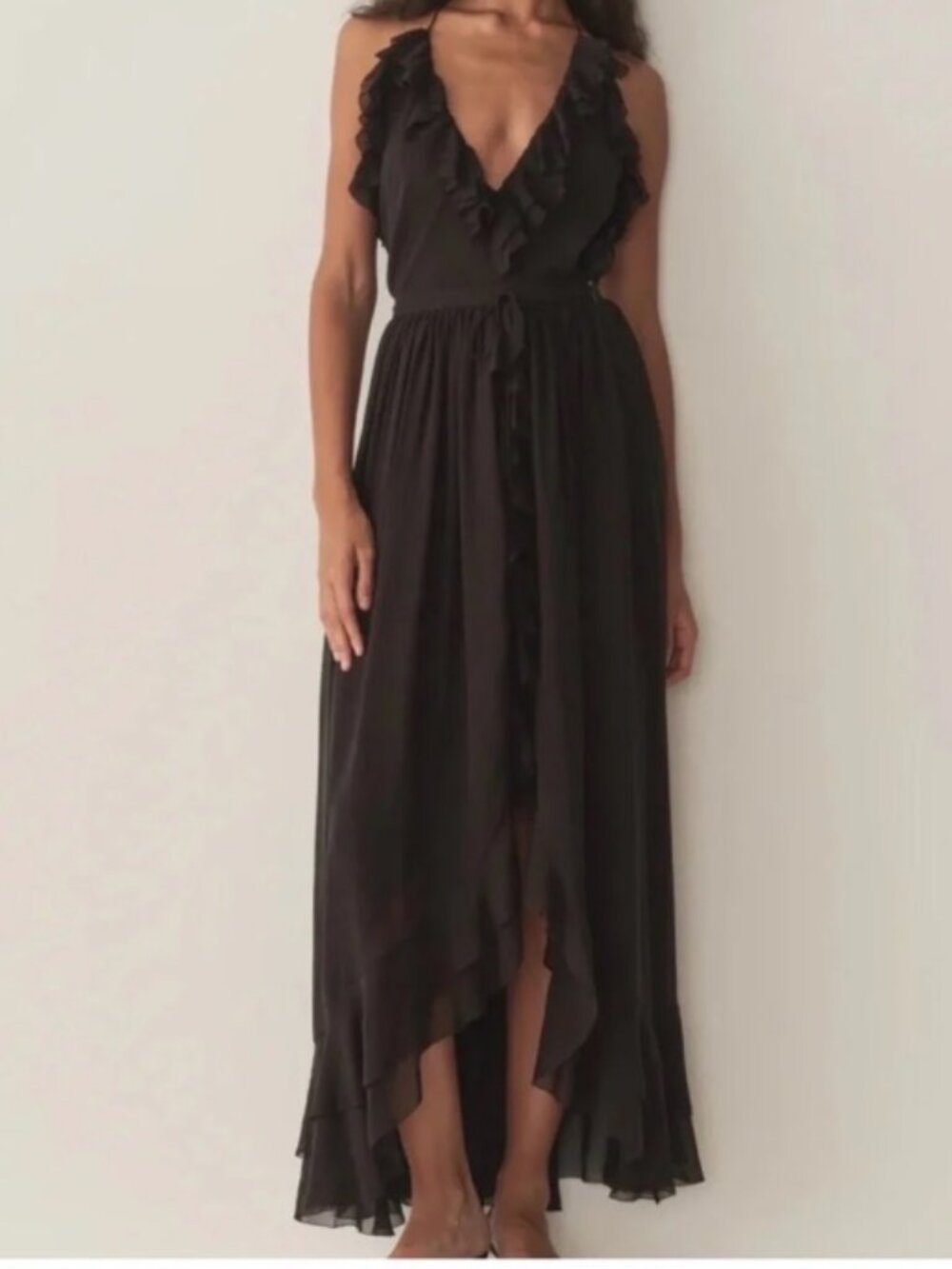 NWT Doen Elisa Black Ruffle Maxi Skirt Size S